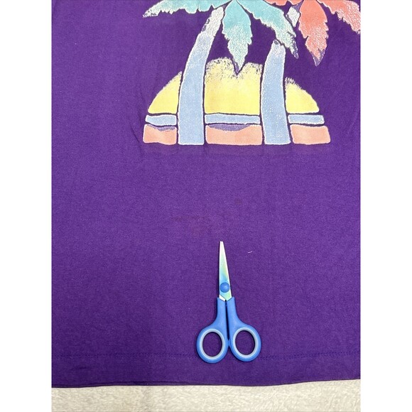Vintage 90s Beach Palm Trees Single Stitch Puffy Graphic T-Shirt Purple Size XL - Picture 3 of 10